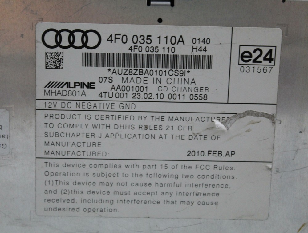 09 10 11 AUDI A6 6 DISC CD PLAYER REMOTE CHANGER OEM