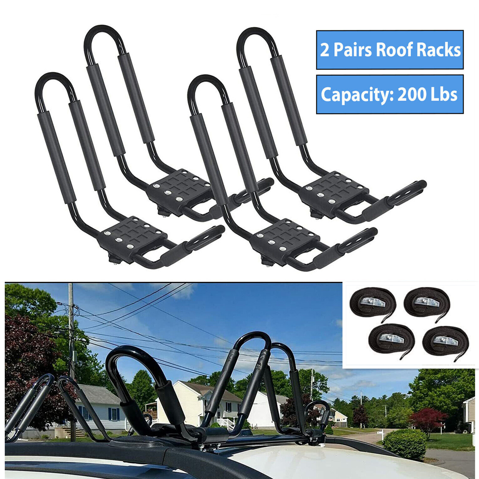 2 Pairs Kayak Roof Rack Carrier Boat Ski Surf Roof Mount Car Cross J-Bar Rack