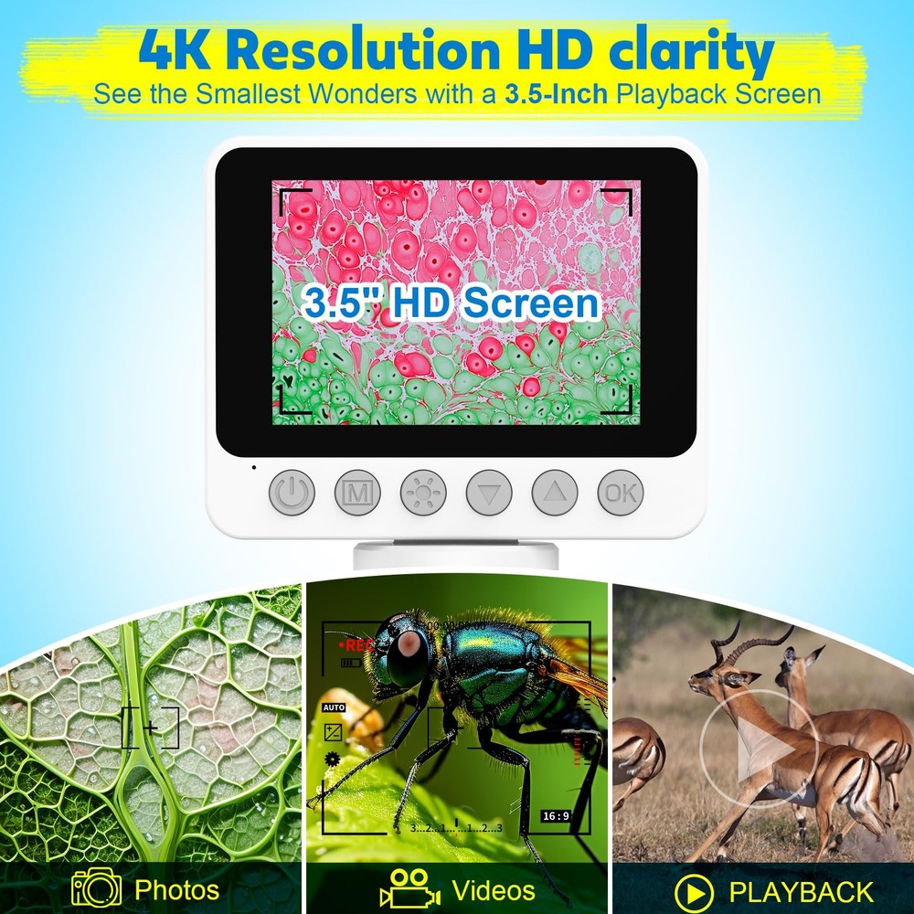 Portable Digital Handheld Microscope for Kids - 1000X Microscopes with White