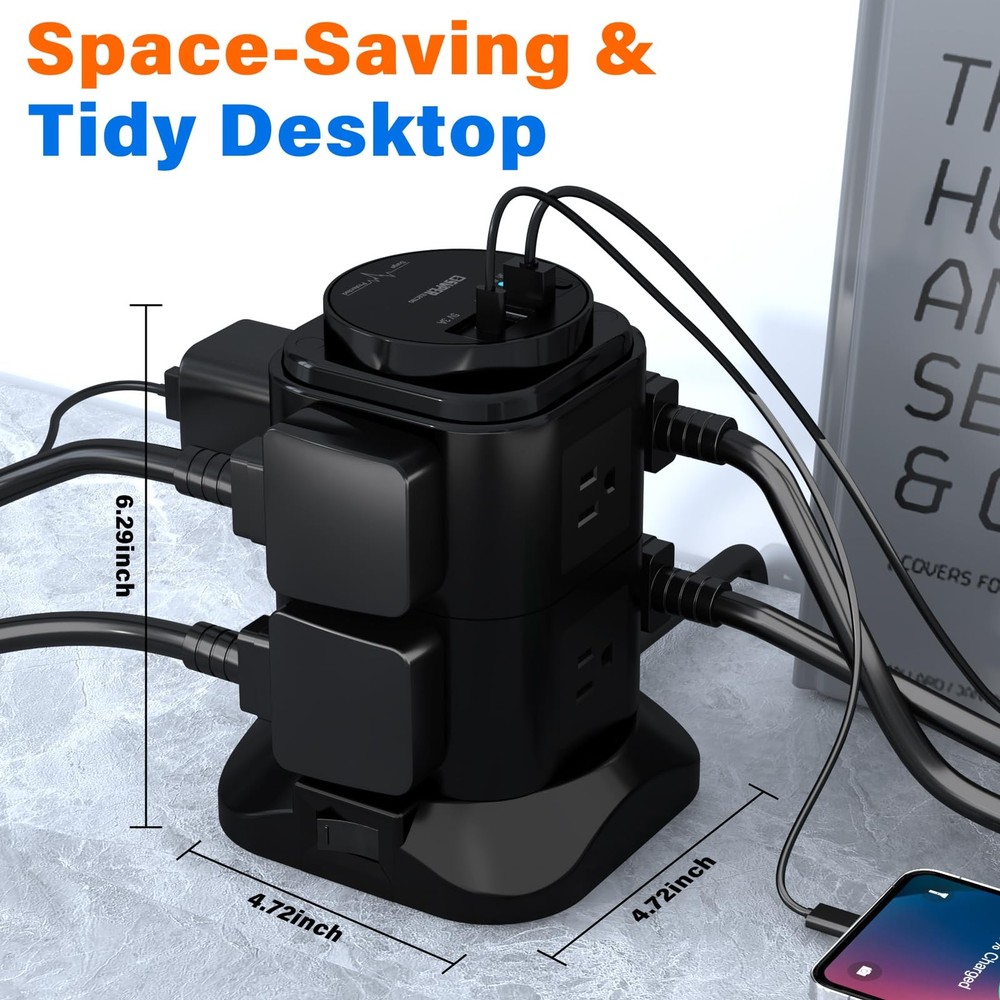 Power Strip Tower by , Extension Cord with USB Timer,8 AC Outlets with 4 USB ...