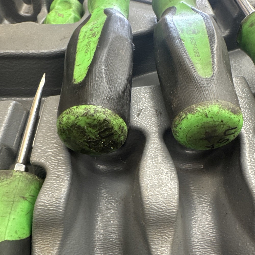 Snap-on 7pc Green Soft Grip Screwdriver Set & tray SGD - 1 missing - GENUINE