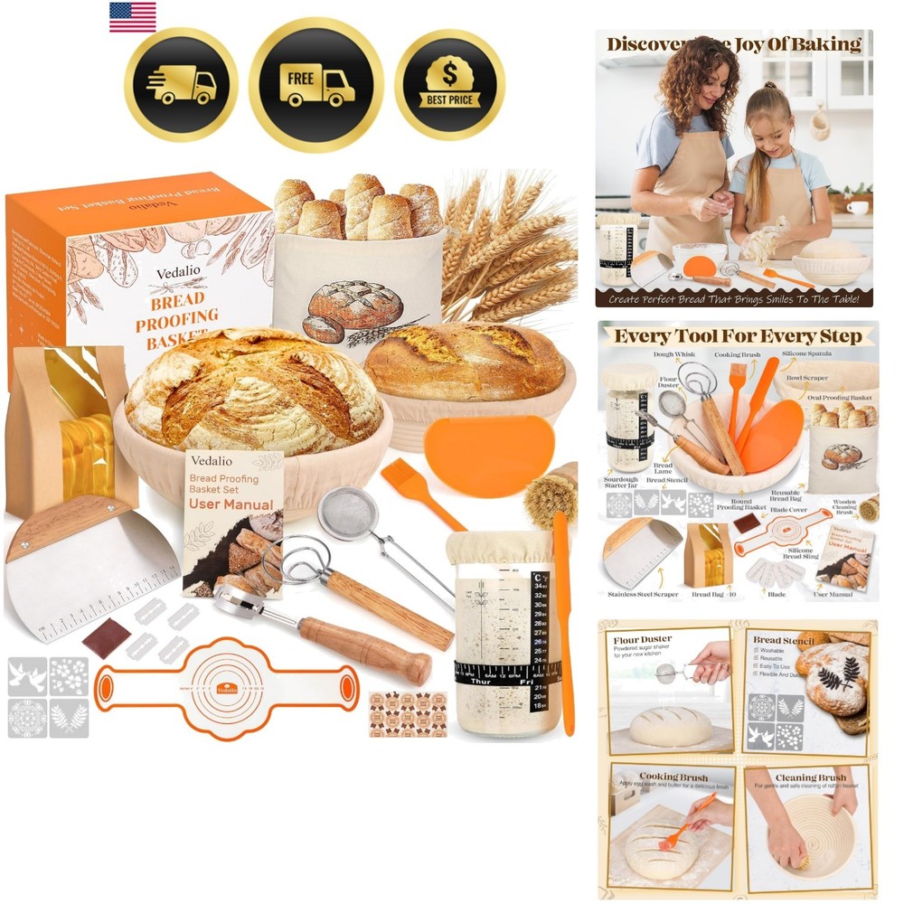 Sourdough Bread Baking Supplies, Sourdough Starter Kit, Bread Proofing Basket...