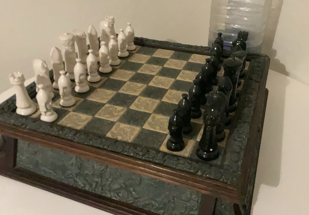 This is a vintage Aztec vs. Conquistador themed chess set