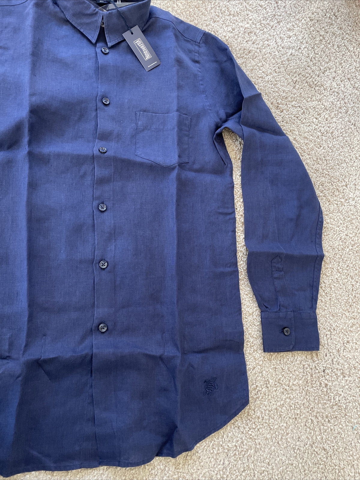 NWT Authentic Vilebrequin Long Sleeve Shirt - 100% Linen - BOYS - 8 Years - BLUE