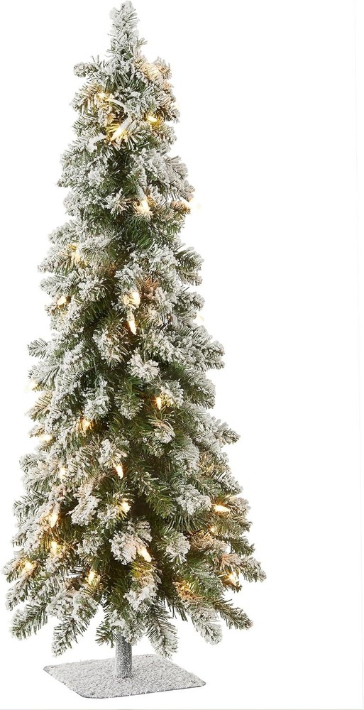3 ft Pre-Lit Flocked Downswept Forestree Mini Artificial Christmas Tree,50 Cl...