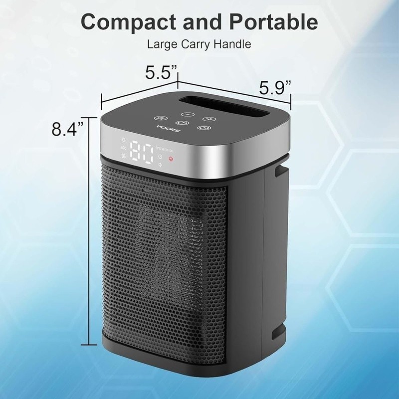 Portable Ceramic Heater W/ Remote Control Timer 3 Heating Modes Safety Features