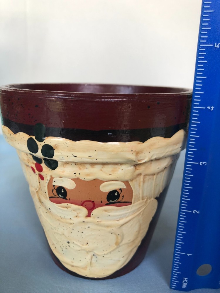Handpainted 4" SANTA Ceramic Flower Pot #SD