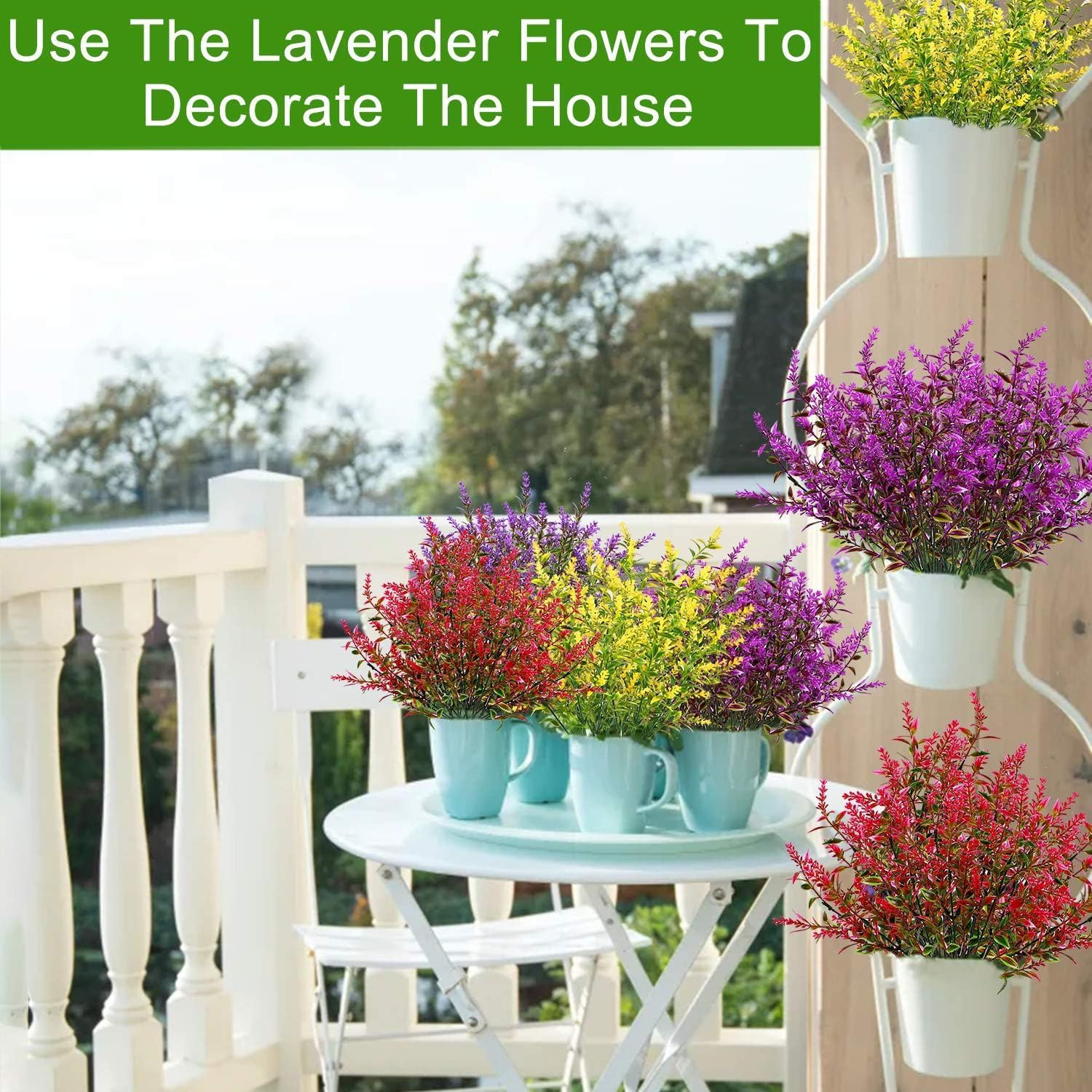 Artificial Outdoor Faux Lavender Flowers, UV Resistant, 20 Bundles