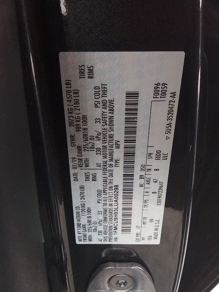 2020 Ford Escape Front 8.0" Display Screen