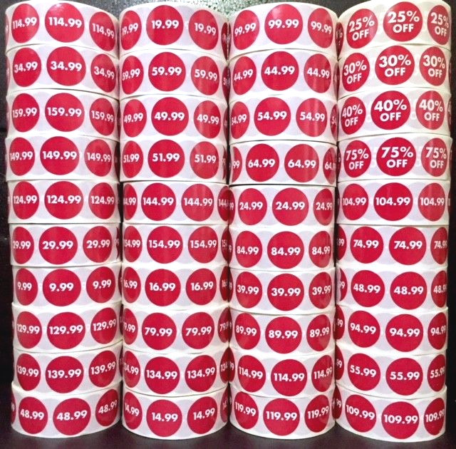 ROLL OF 1000 LABELS TAG STICKERS ⭐SEE DROP DOWN MENU⭐ 38 DIFFERENT CUSTOM PRICES