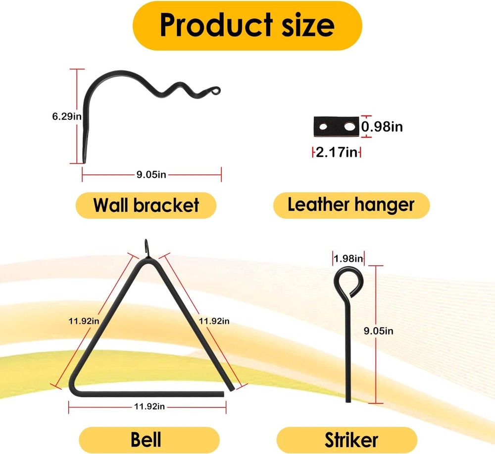 12'' Triangle Dinner Bell Cast Iron with Hanger & Call Striker Ringer...