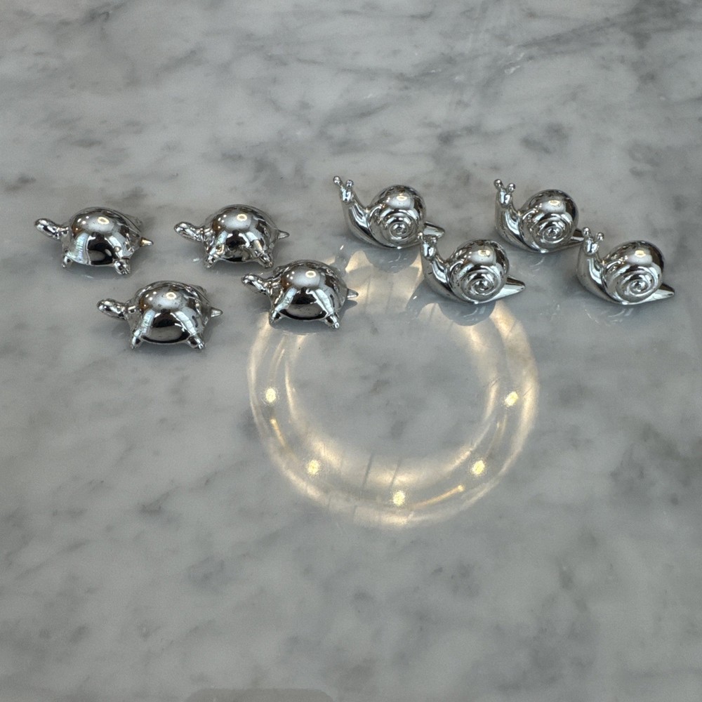 Set of 8 Oneida Tarnish-Resistant Silver Plated Turtle and snail Card Holders