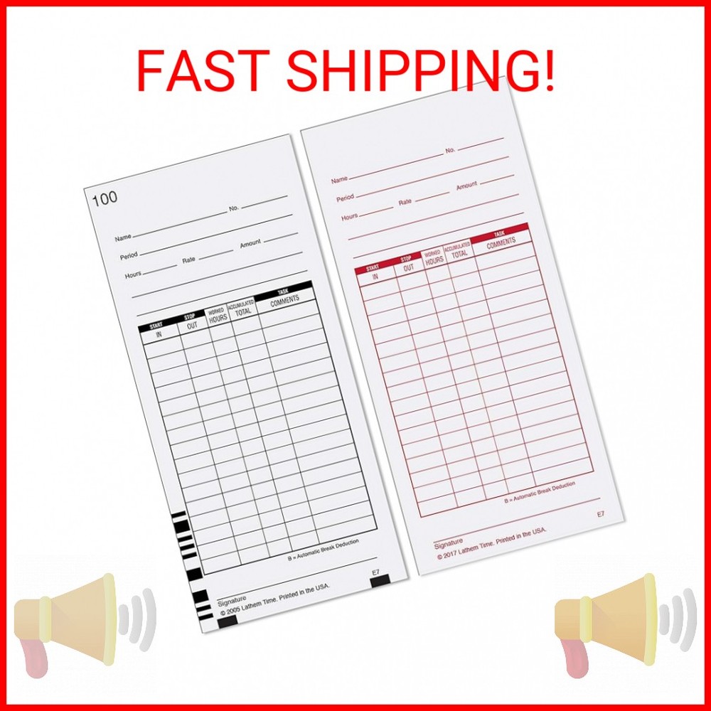 Lathem Universal Time Clock Cards, 2-Sided Bi-Weekly Format, 100 Pack Numbered,