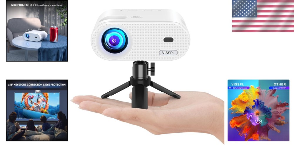 Compact 1080P Projector - Portable Multimedia Experience with Built-in Speaker