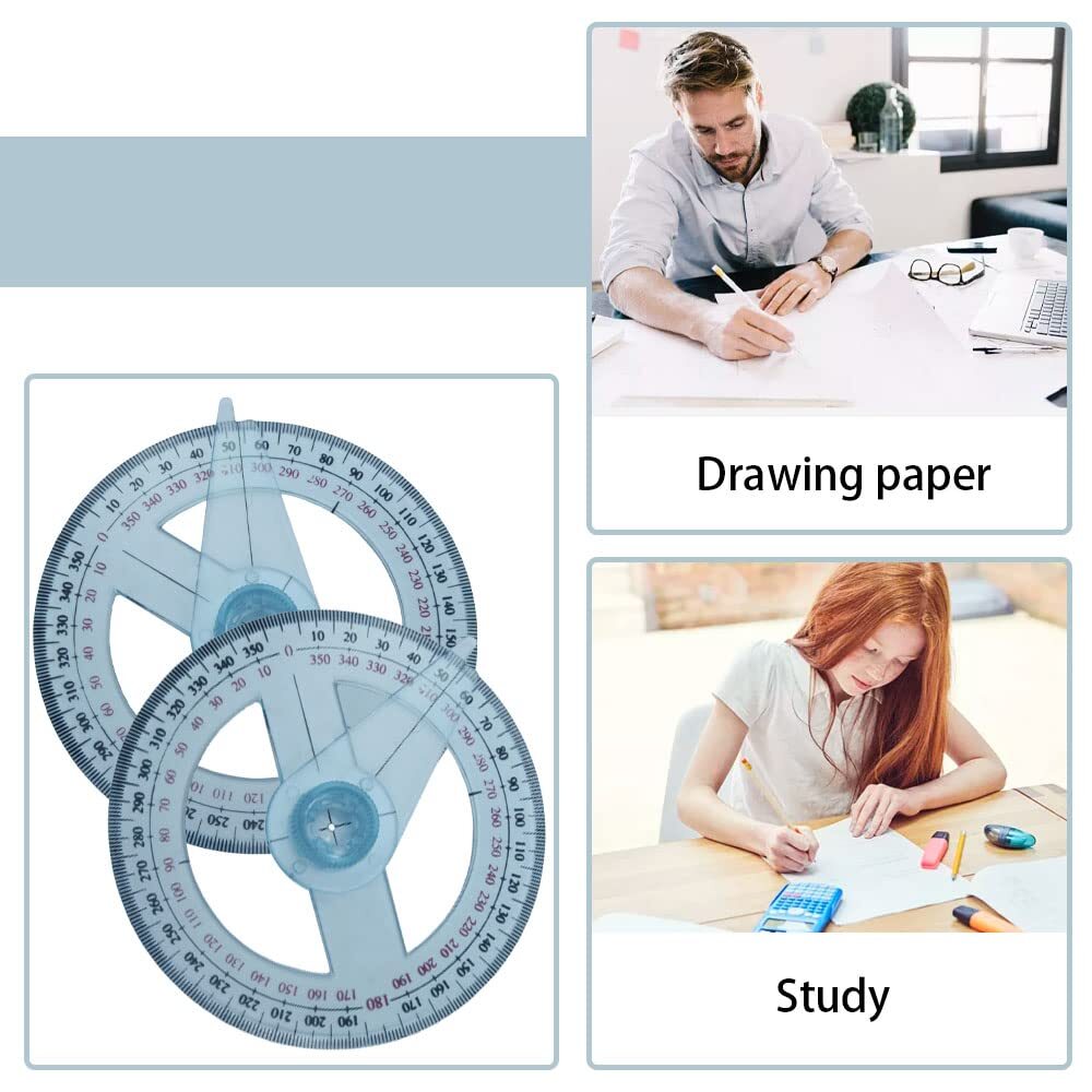 2 Pcs Circle Protractor Rulers Plastic Protractors Swing Arm Angle Rulers for...