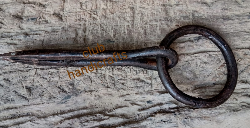 Antique Hook Wrought Iron Tethering Ring on Pin Blacksmith Hardware