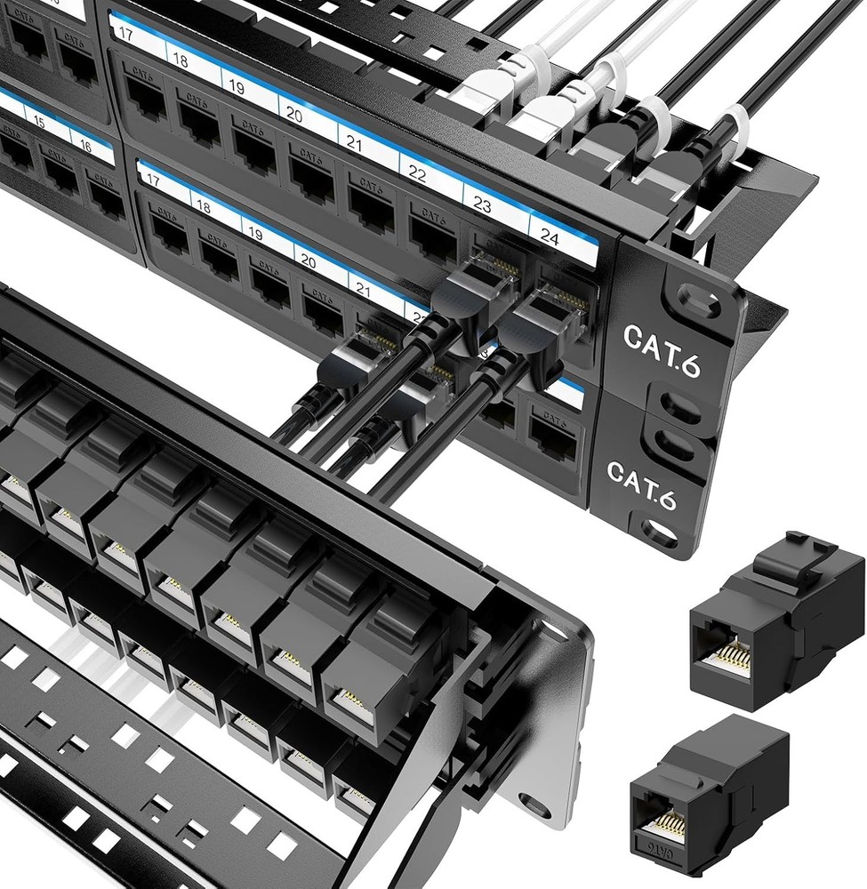 48 Port Cat 6 Patch Panel, 2U Rackmount/Wall Mount, 10Gbps Ethernet, UL Listed