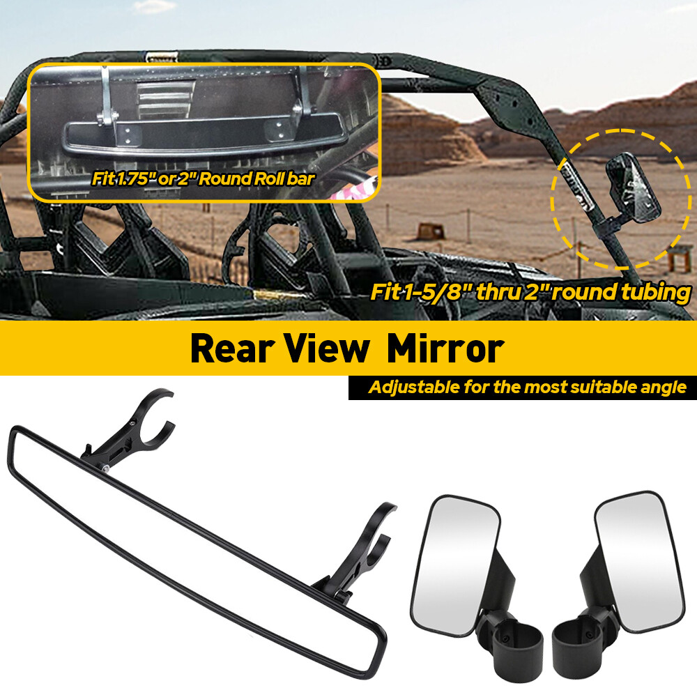 Universal UTV Rear Mirror View Side + Center Mirror Set Adjustable 1.75"-2"