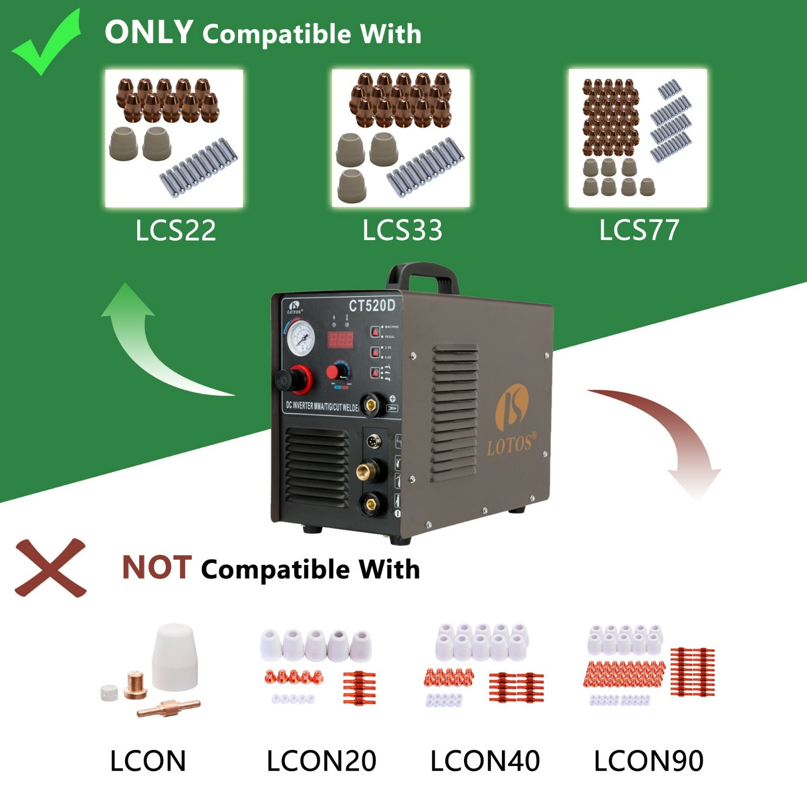 Plasma Cutter & DC TIG/ DC Stick Welder 3 in 1 Lotos CT520D Multi Process Welder