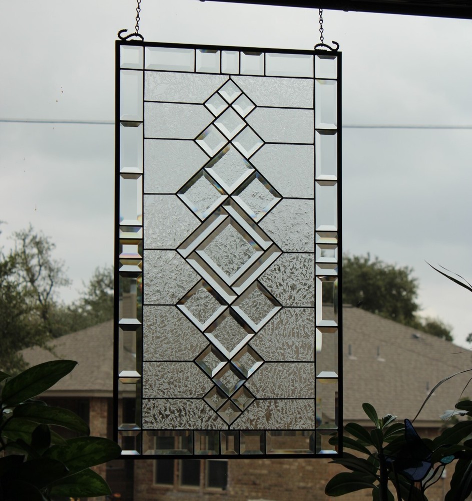 Rectangular stained glass window panel ,hanging,privacy glass,Made to order