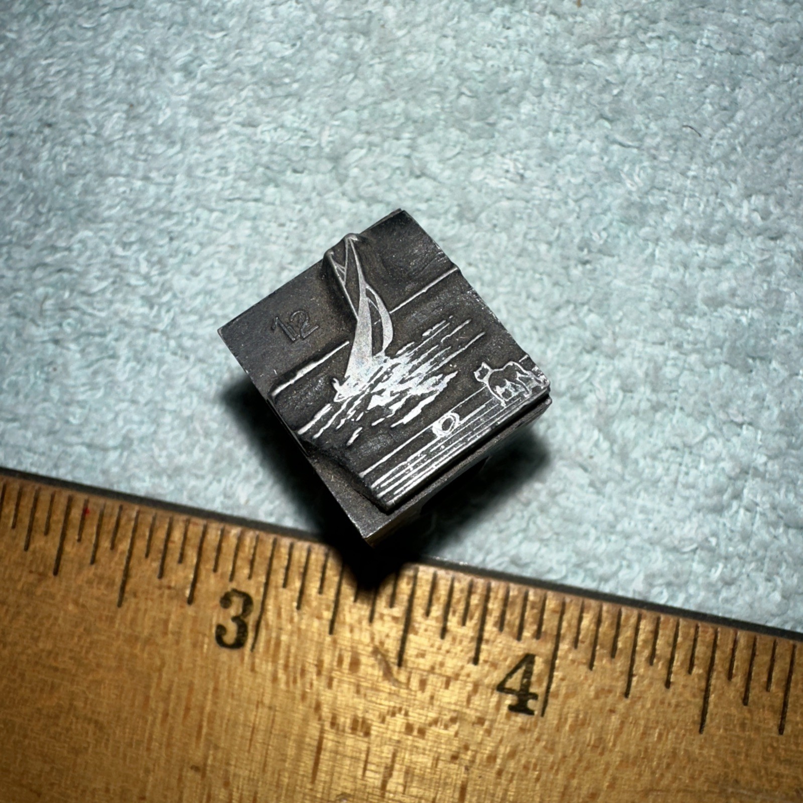 Printing Block “ Sail Boat, Dog on Shore “ Lead Block