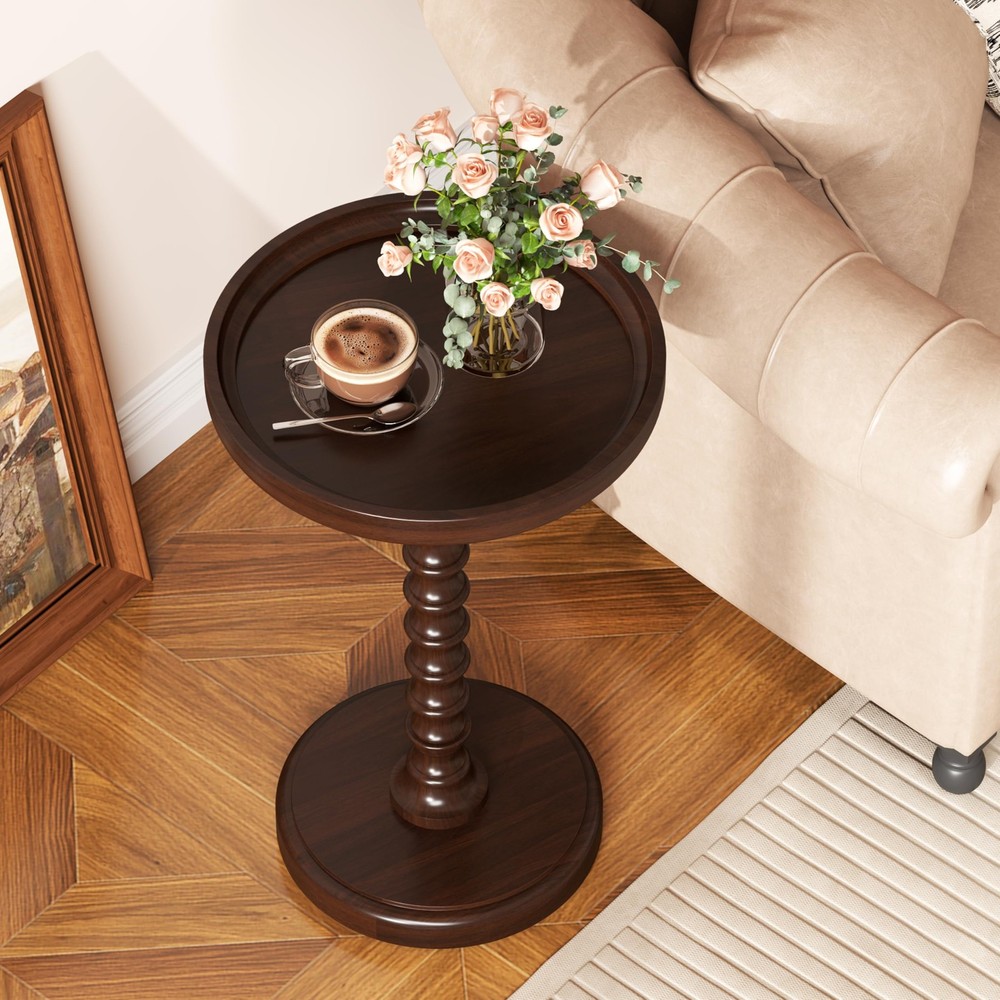 Round Side Table, Drink Table for Small Spaces, Mid-Century Accent End Table ...
