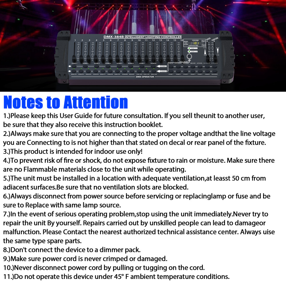 DMX 384Channels DJ Disco Controller Stage Light Mixer Moving Head Led Par