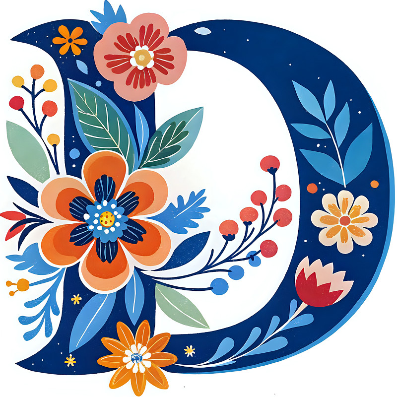 30 Custom Flowered Letter D Personalized Address Labels