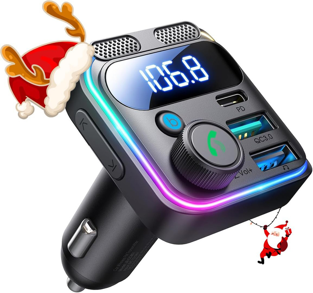 JOYROOM Bluetooth 5.3 FM Transmitter Car Adapter [Stronger Dual Mics & Hifi Deep