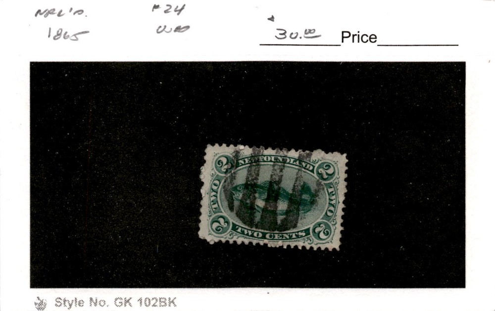 Newfoundland, Postage Stamp, #24 Used, 1865 Codfish (AB)