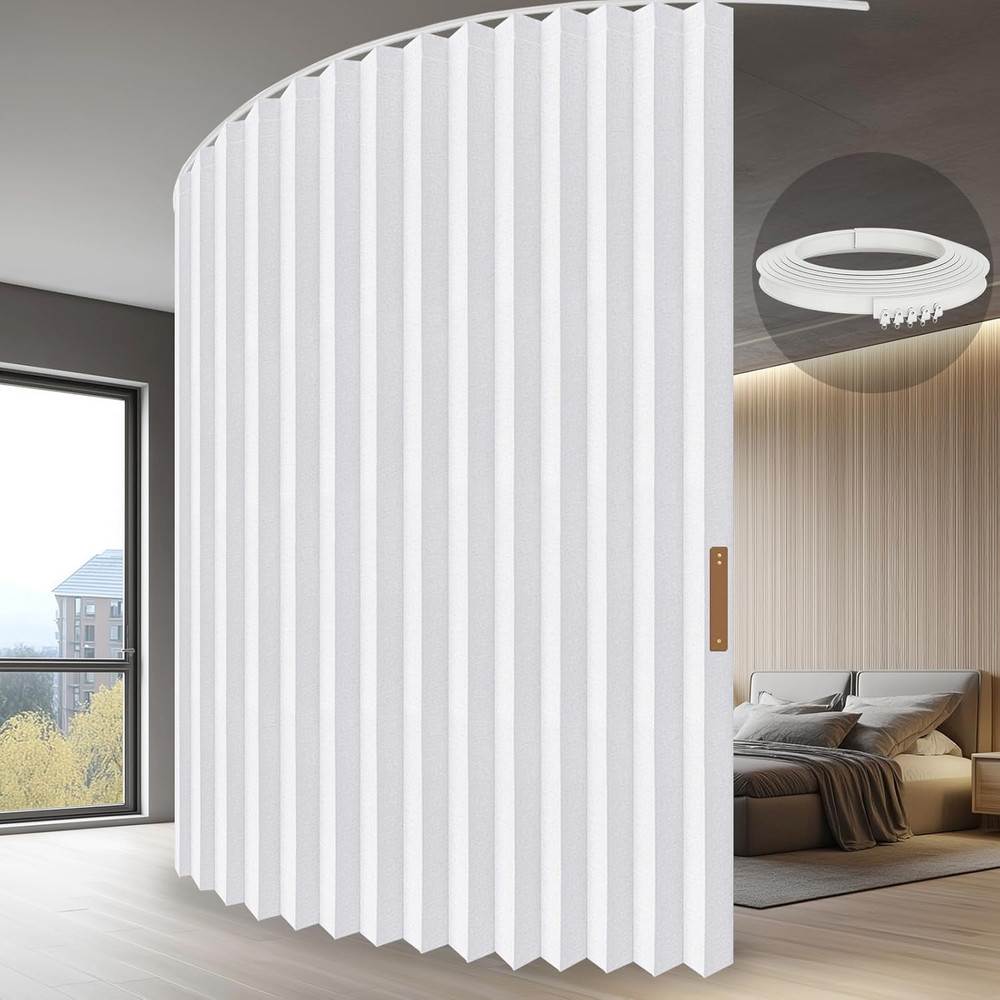 Hanging Accordion Room Divider with Track System - Ceiling-Mounted Partition Cur