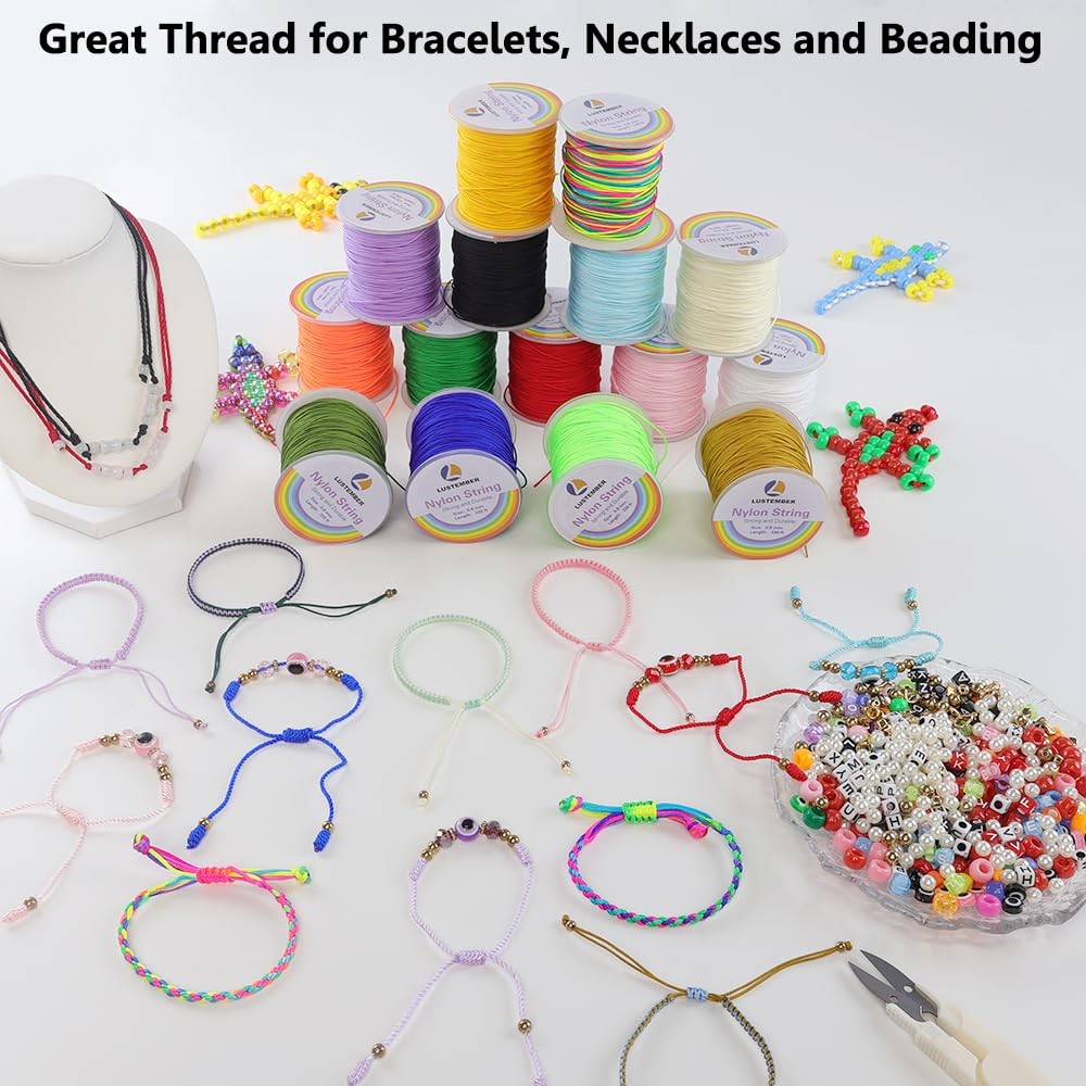 0.8mm Nylon String, Strong Bracelet Durable Cord White, White