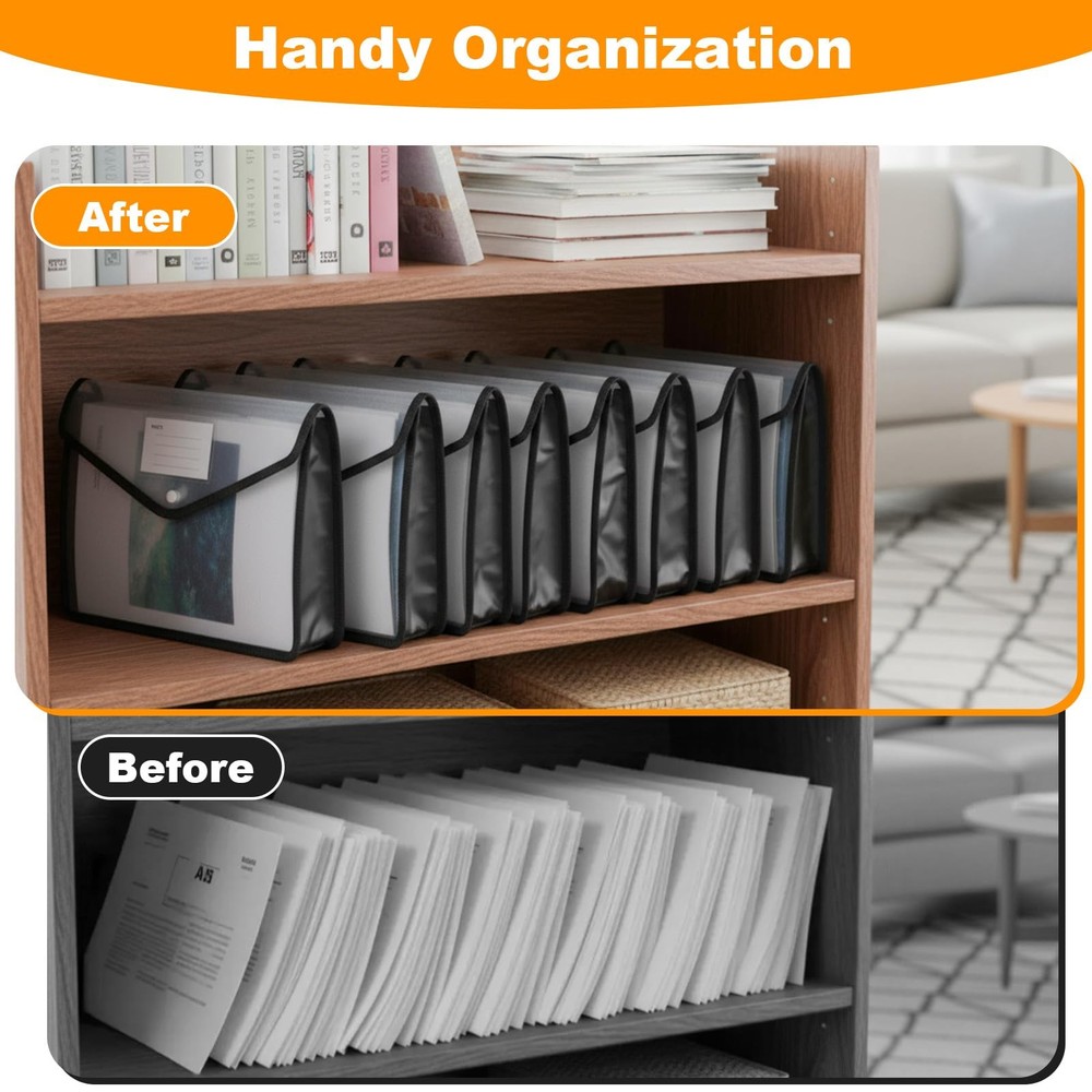 7 PCS Plastic Expanding File Folder Black Transparent Envelopes with Snap Clo...