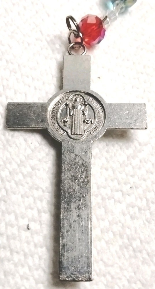 Catholic Necklace Crystal Rosary Saint Benedict 2.75" Pectoral Cross Crucifix
