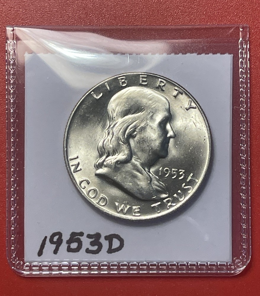 1953 D Franklin Silver Half Dollar, Choice to Gem Uncirculated.