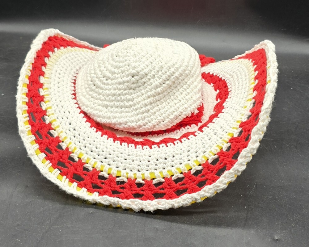 Handmade Crocheted Hat Red White
