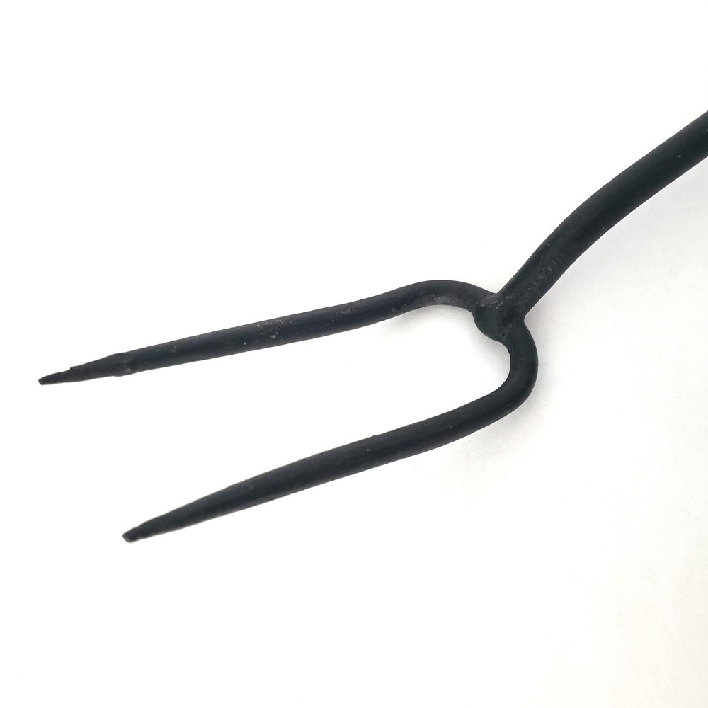Antique Wrought Iron Butcher Fork with Rat Tail Hooked End