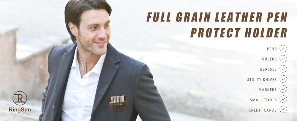 Poet Protector for Men, Full Grain Leather Pen Protect Holder