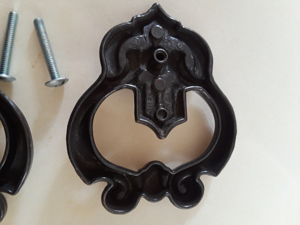 Two Antique Brass? Ornate Metal Drawer Cabinet Pull Knobs