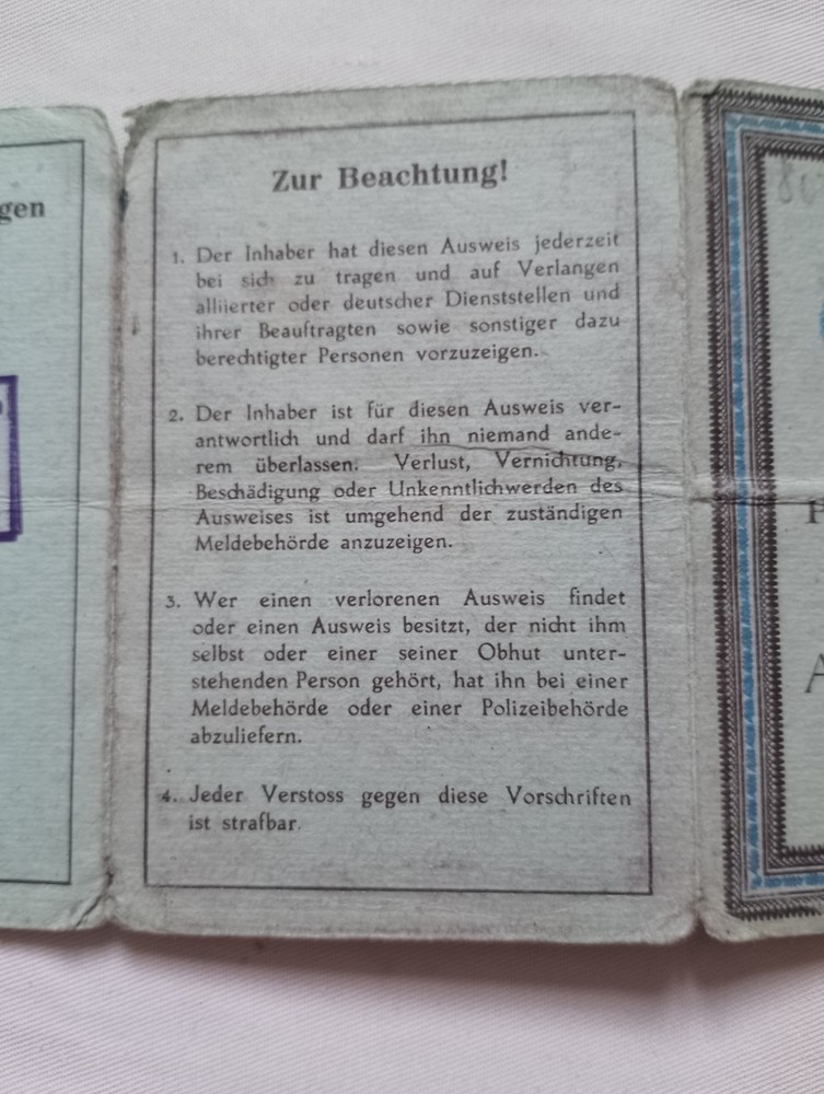 1950, Postwar Germany, identity card and work permit, British Occupation Zone.
