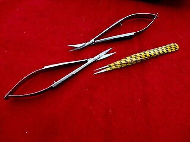 2 x CURVED SPRING ACTION Embroidery Machine Scissors_SQUEEZER+ Pointed Tweezers