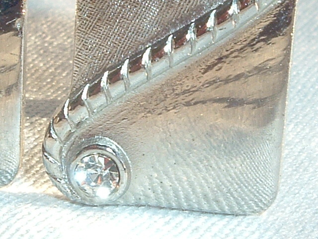 VINTAGES SILVER-TONE WHITE RHINESTONE RECTANGULAR CUFFLINKS