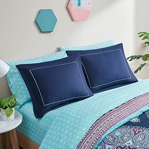 Bed Set, Boho Mandala Comforter Sets with Sheets,Blue Microfibe Bed Queen Navy