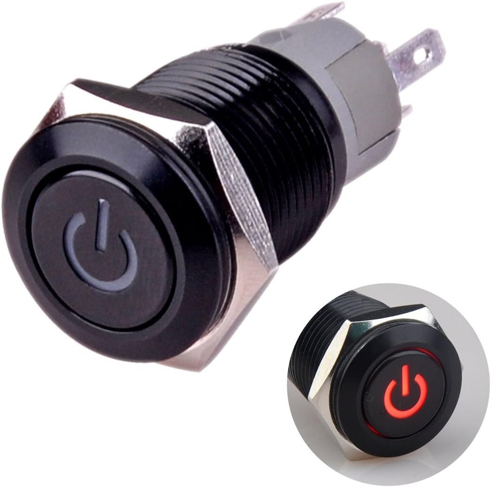 Latching Push Button Switch U16F5 1NO1NC SPDT ON/Off Black Shell with Red