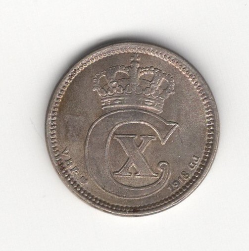 1918 DENMARK SILVER 10 ORE UNC.