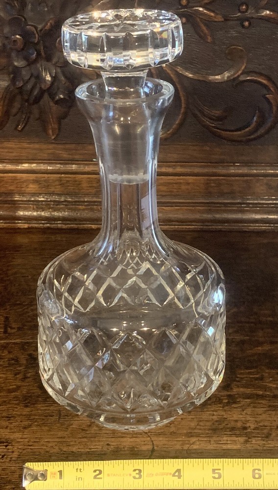 Estate Clear Leaded Cut Crystal Diamond Pattern Decanter & Stopper Beautiful!