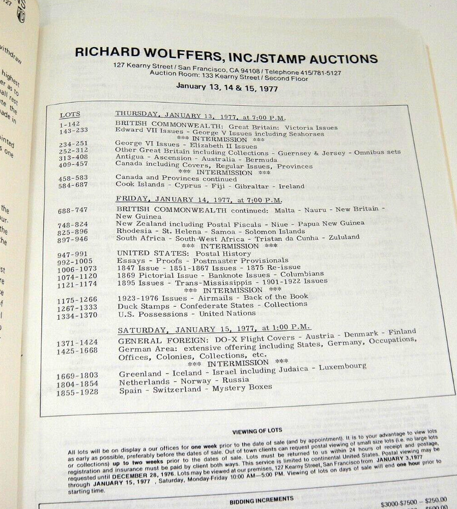 Wolffers Stamp Auction Catalog 1977 w Prices Realized Britain Germany Israel US