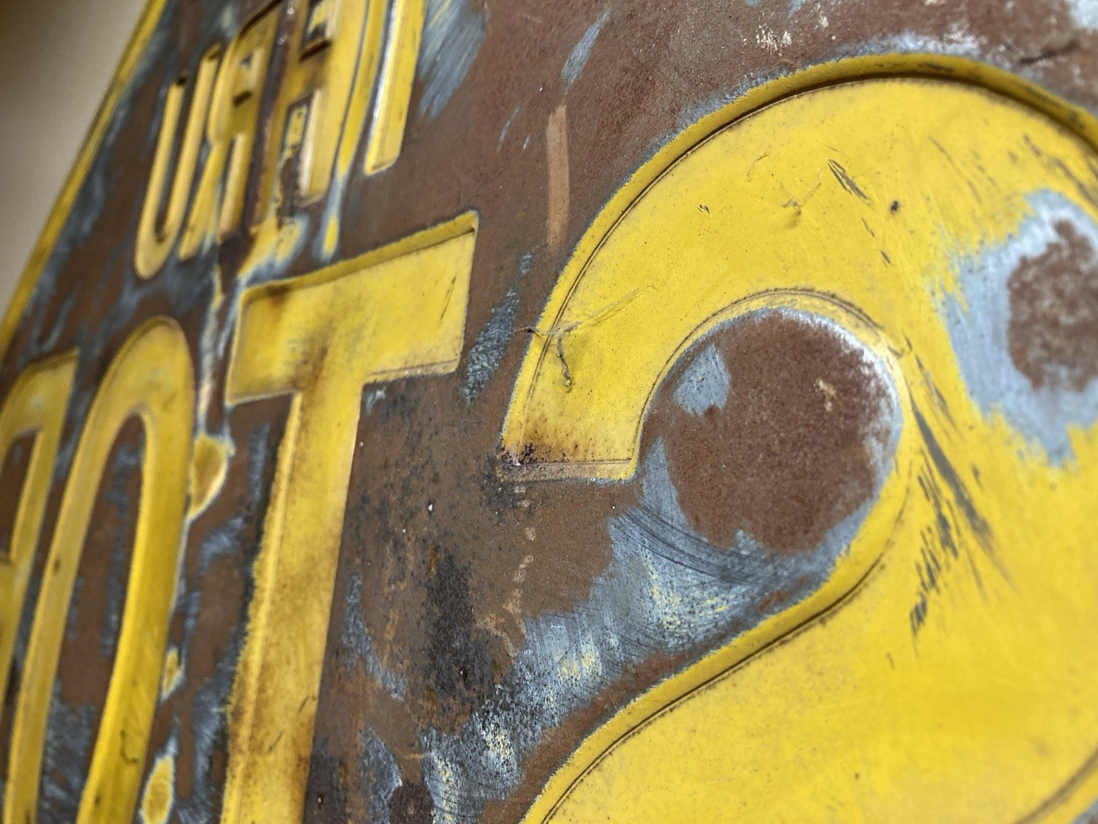 Vintage Yellow Stop Sign Embossed 24"x24" Art Deco 1930 Era