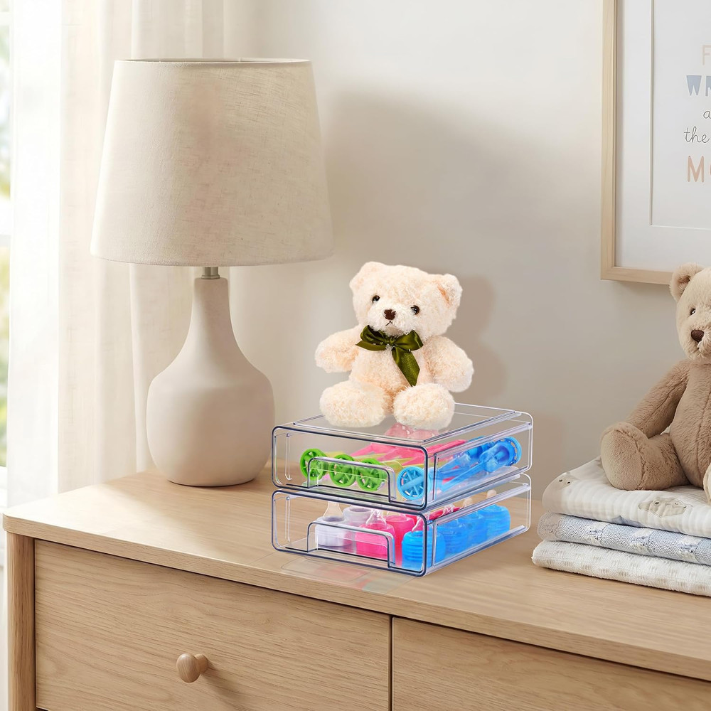 Medium Clear Stackable Storage Drawers 4-Pack Plastic Organizer Bins with Handle