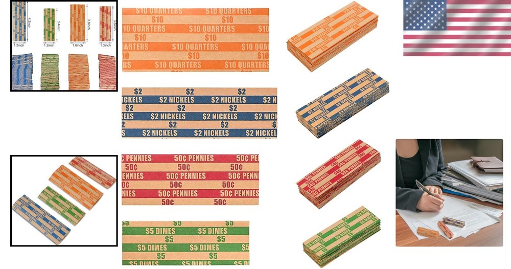 100 Count Assorted Coin Roll Wrappers – Durable Storage for All Denominations